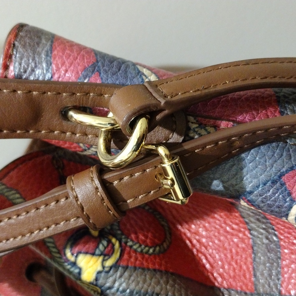 Talbot's Equestrian Print Leather Bucket Bag Crossbody EUC - Picture 6 of 10